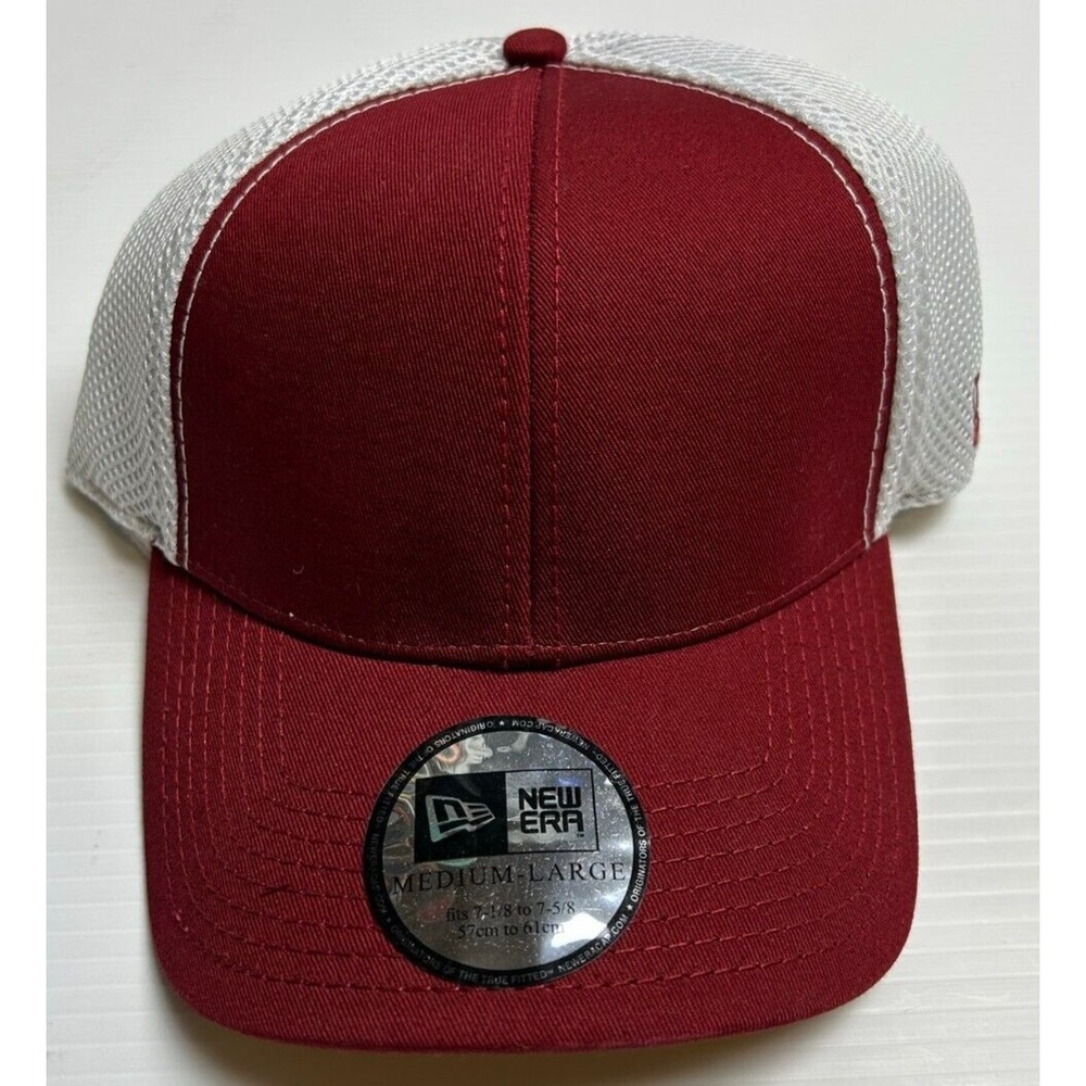 New Era Stretch Flex Blank Cap Fitted Cap Size M/L 2 Tone Maroon / White Mesh